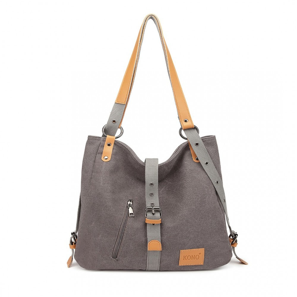 E6850 - KONO CANVAS HOBO SLOUCH SHOULDER BAG AND BACKPACK - GREY - The Baggage Shop