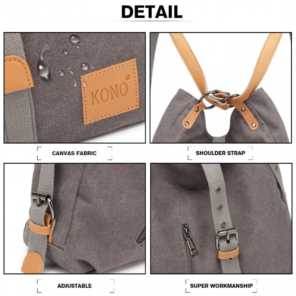 E6850 - KONO CANVAS HOBO SLOUCH SHOULDER BAG AND BACKPACK - GREY - The Baggage Shop