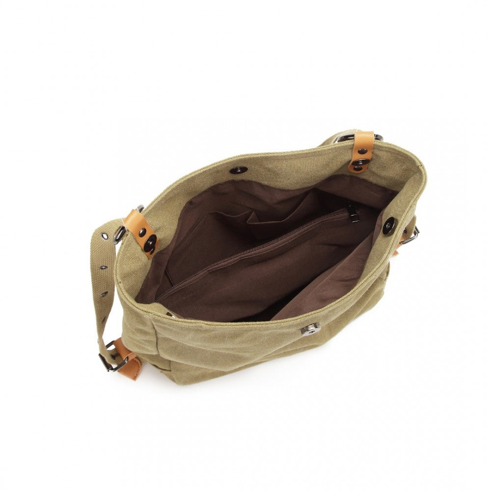 E6850 - KONO CANVAS HOBO SLOUCH SHOULDER BAG AND BACKPACK - KHAKI - The Baggage Shop