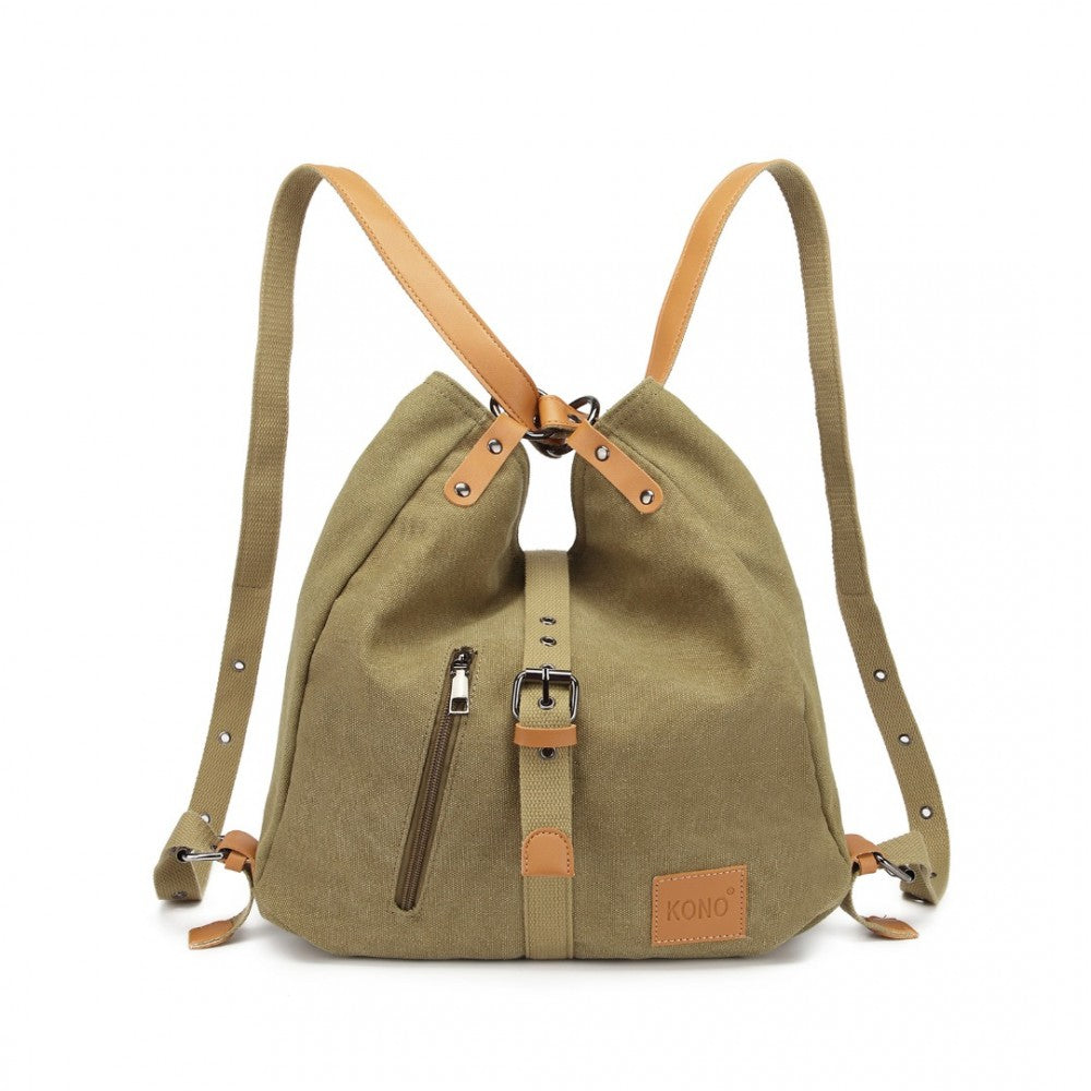 E6850 - KONO CANVAS HOBO SLOUCH SHOULDER BAG AND BACKPACK - KHAKI - The Baggage Shop