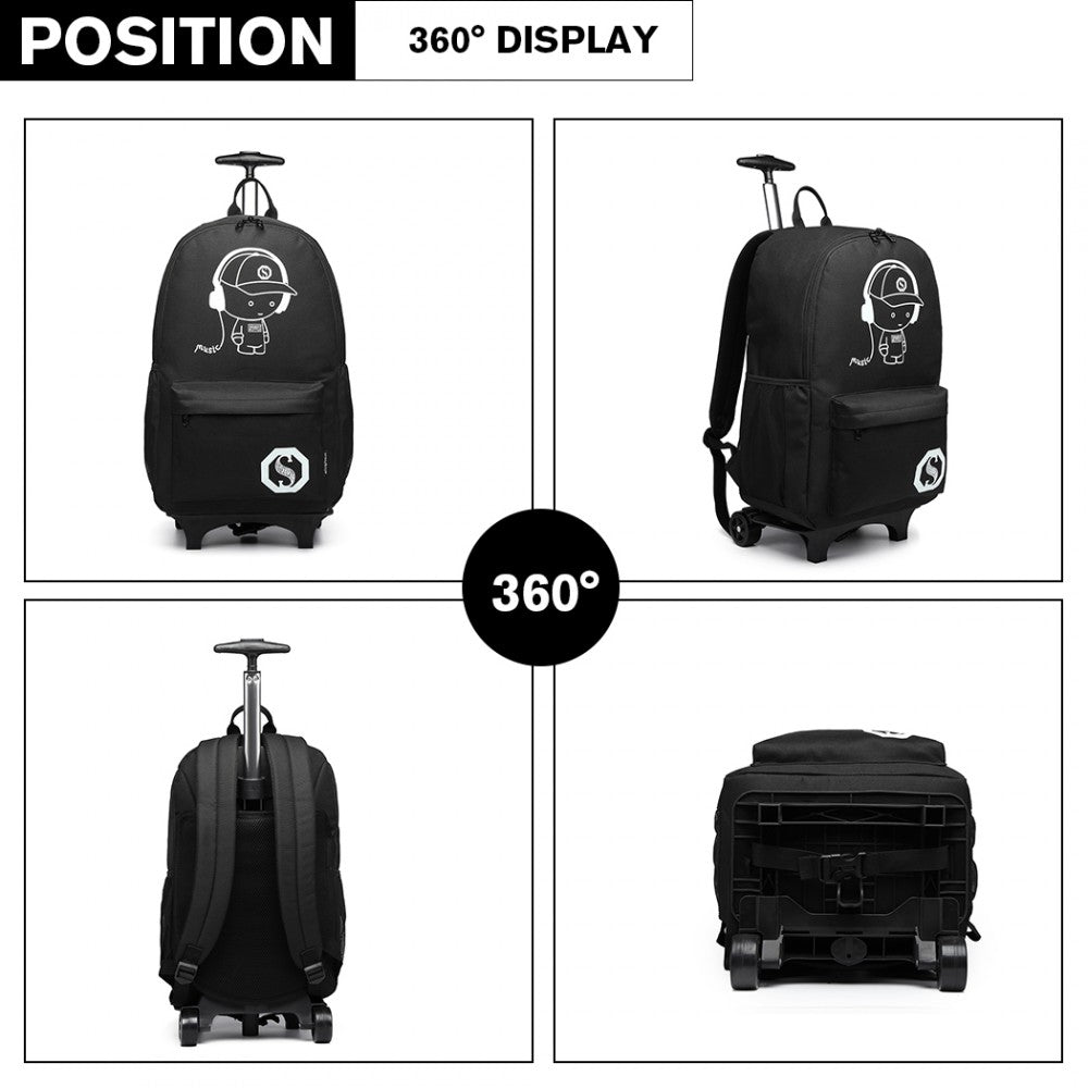 E6877 - KONO MULTI-FUNCTIONAL GLOW-IN-THE-DARK TROLLEY BACKPACK - BLACK - The Baggage Shop