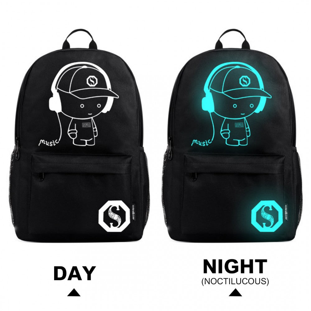 E6877 - KONO MULTI-FUNCTIONAL GLOW-IN-THE-DARK TROLLEY BACKPACK - BLACK - The Baggage Shop