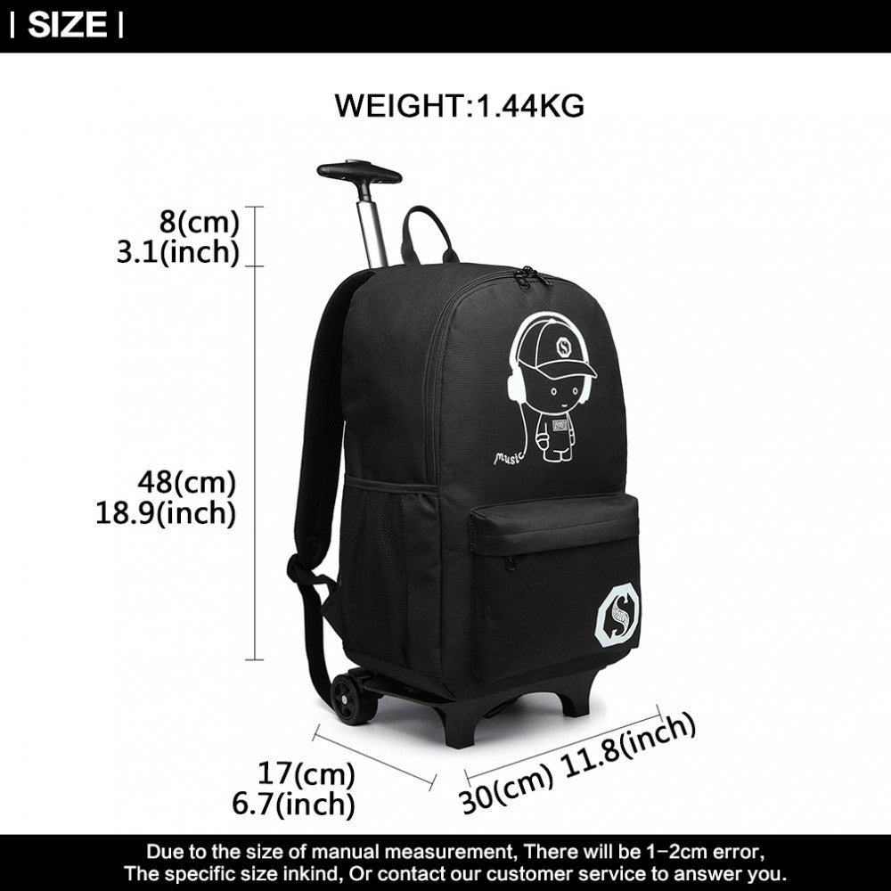 E6877 - KONO MULTI-FUNCTIONAL GLOW-IN-THE-DARK TROLLEY BACKPACK - BLACK - The Baggage Shop