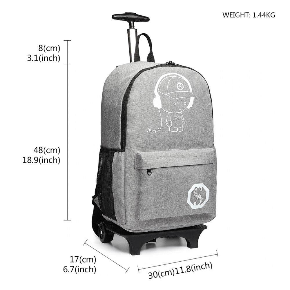 E6877 - KONO MULTI-FUNCTIONAL GLOW-IN-THE-DARK TROLLEY BACKPACK - GREY - The Baggage Shop