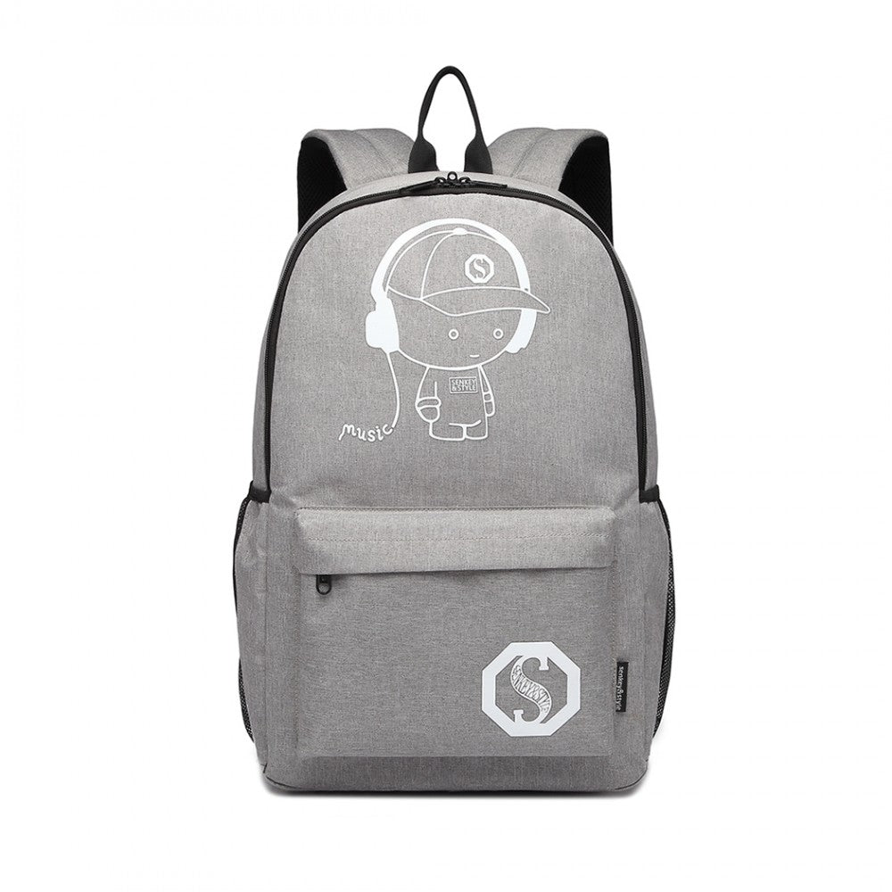 E6877 - KONO MULTI-FUNCTIONAL GLOW-IN-THE-DARK TROLLEY BACKPACK - GREY - The Baggage Shop
