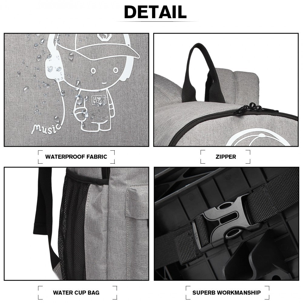 E6877 - KONO MULTI-FUNCTIONAL GLOW-IN-THE-DARK TROLLEY BACKPACK - GREY - The Baggage Shop