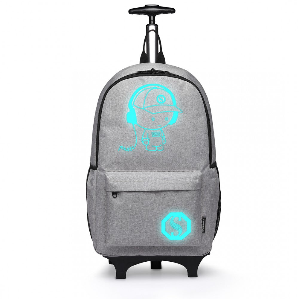 E6877 - KONO MULTI-FUNCTIONAL GLOW-IN-THE-DARK TROLLEY BACKPACK - GREY - The Baggage Shop