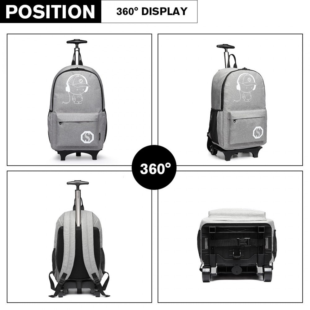 E6877 - KONO MULTI-FUNCTIONAL GLOW-IN-THE-DARK TROLLEY BACKPACK - GREY - The Baggage Shop
