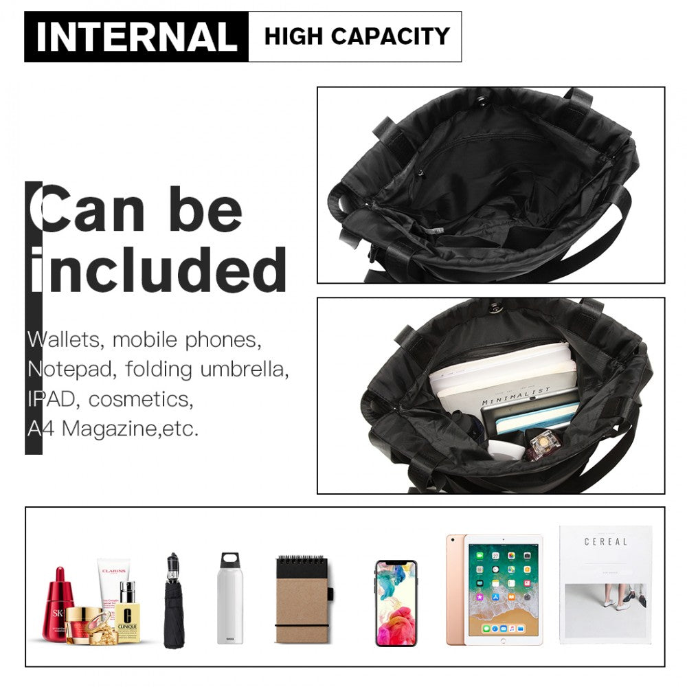 E6912 - KONO NYLON MULTI WAY DRAWSTRING BACKPACK SHOULDER BAG - BLACK - The Baggage Shop