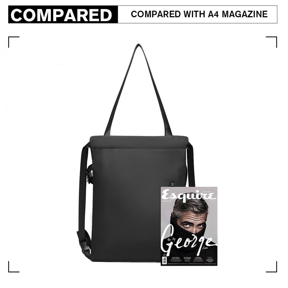 E6912 - KONO NYLON MULTI WAY DRAWSTRING BACKPACK SHOULDER BAG - BLACK - The Baggage Shop