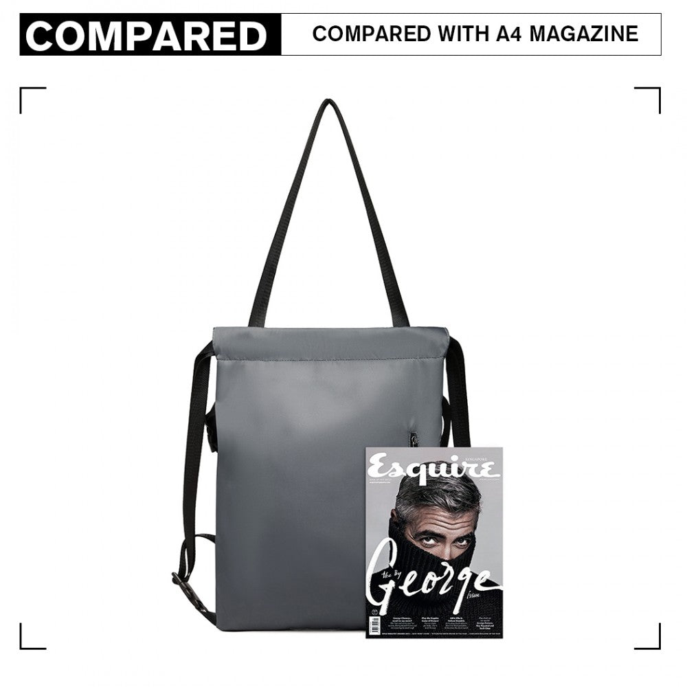 E6912 - KONO NYLON MULTI WAY DRAWSTRING BACKPACK SHOULDER BAG - GREY - The Baggage Shop