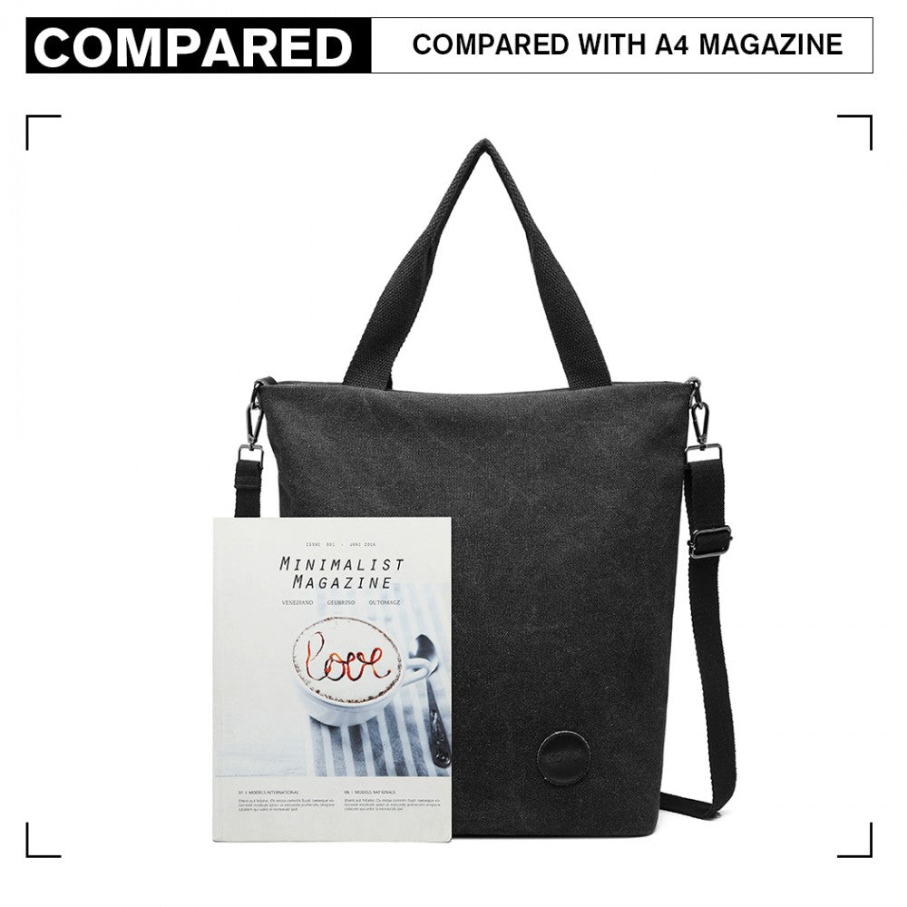E1965 - KONO LARGE CANVAS UNISEX MESSENGER BAG - BLACK - The Baggage Shop