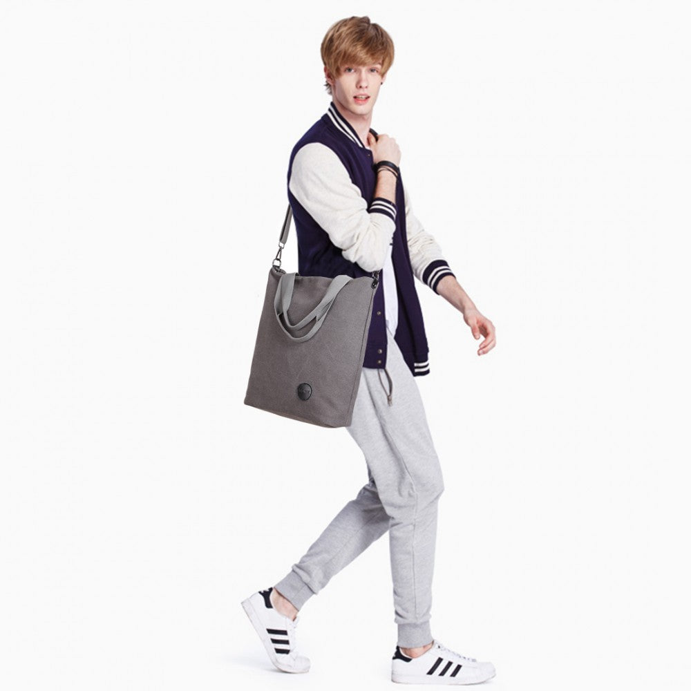 E1965 - KONO LARGE CANVAS UNISEX MESSENGER BAG - GREY - The Baggage Shop