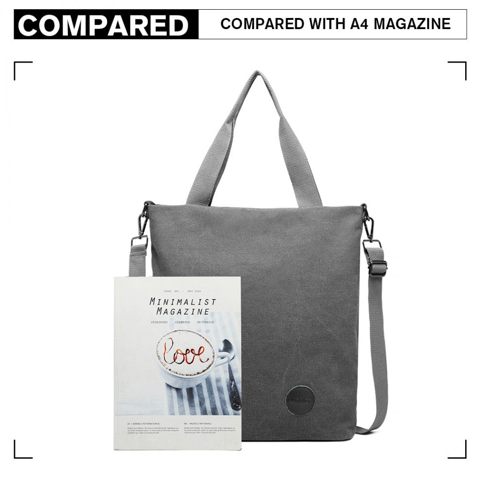 E1965 - KONO LARGE CANVAS UNISEX MESSENGER BAG - GREY - The Baggage Shop