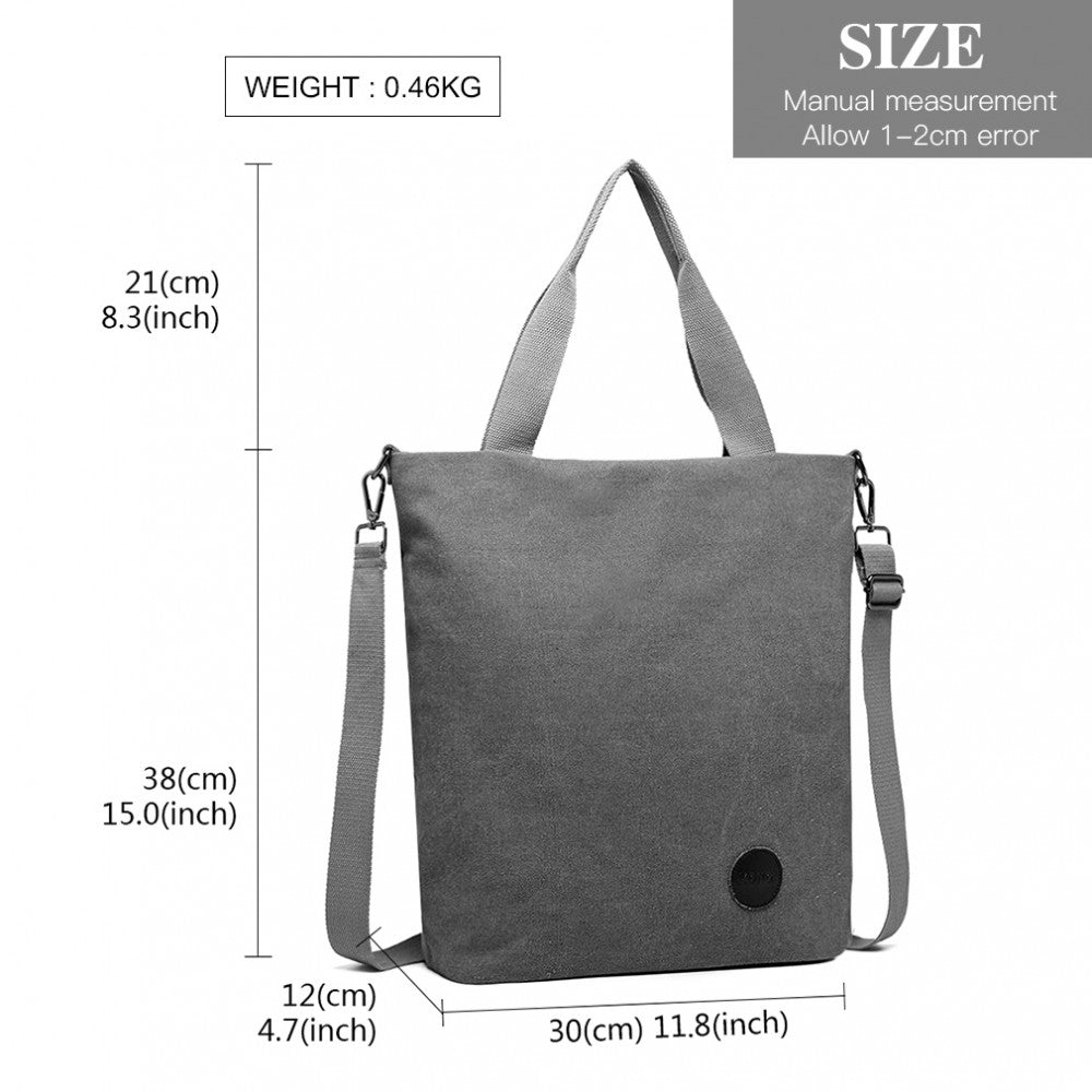 E1965 - KONO LARGE CANVAS UNISEX MESSENGER BAG - GREY - The Baggage Shop