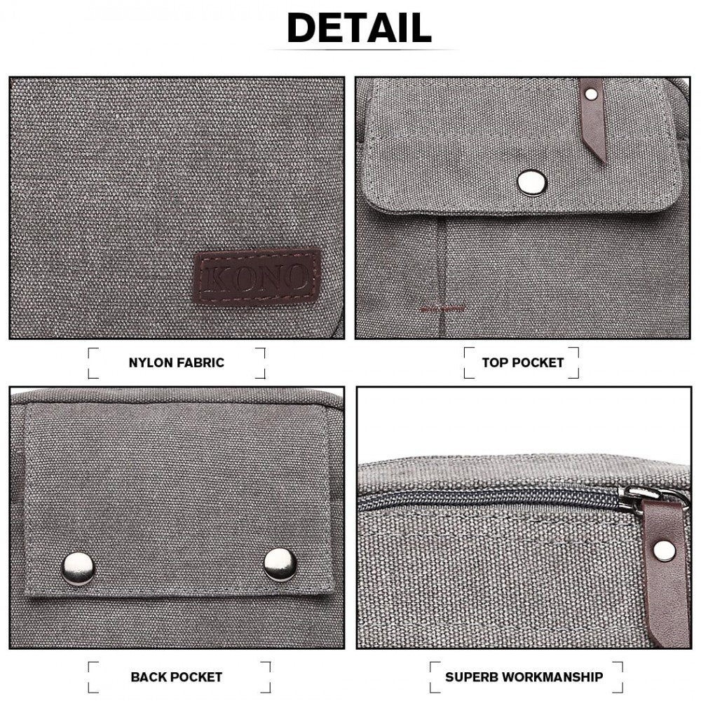 E1971 - KONO MULTI POCKET CROSS BODY SHOULDER BAG - GREY - The Baggage Shop