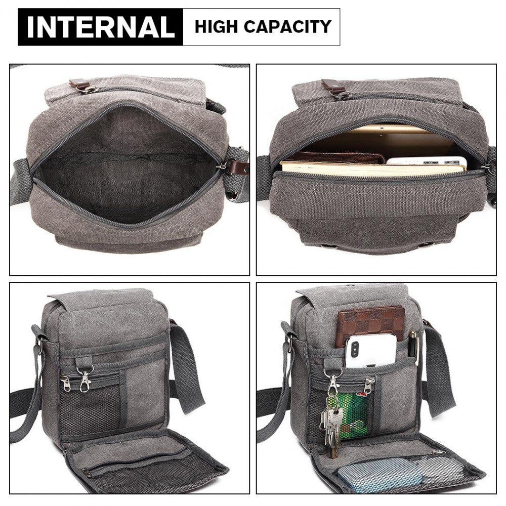 E1971 - KONO MULTI POCKET CROSS BODY SHOULDER BAG - GREY - The Baggage Shop
