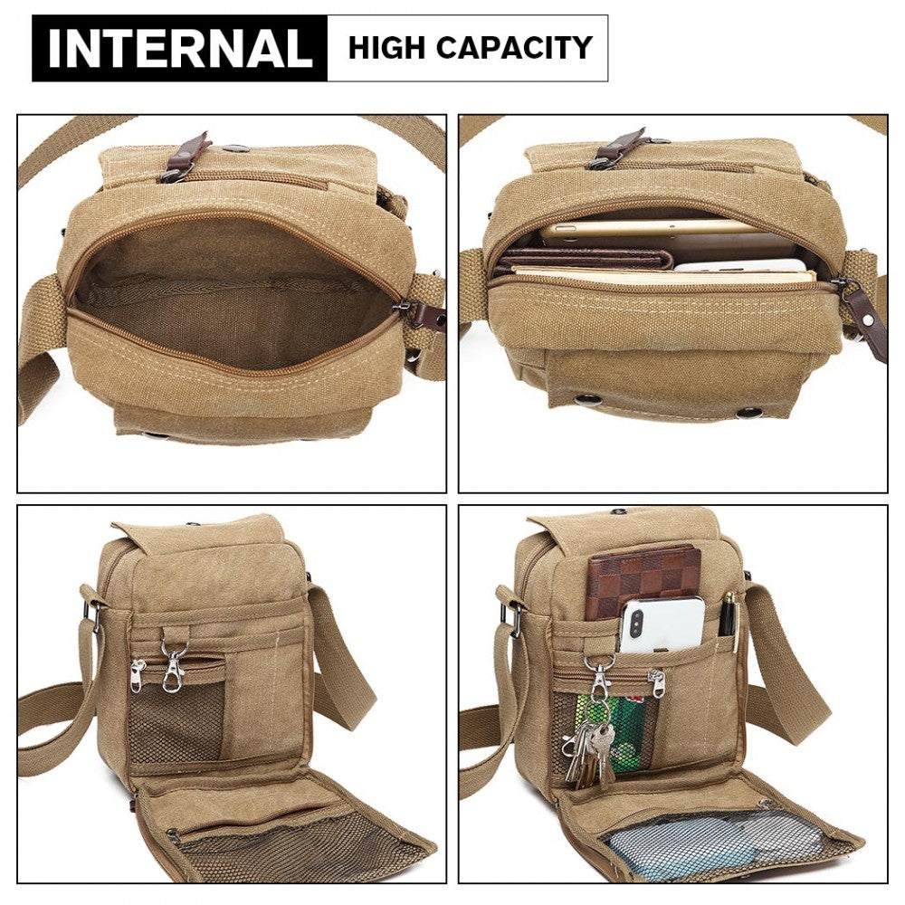 E1971 - KONO MULTI POCKET CROSS BODY SHOULDER BAG - KHAKI - The Baggage Shop
