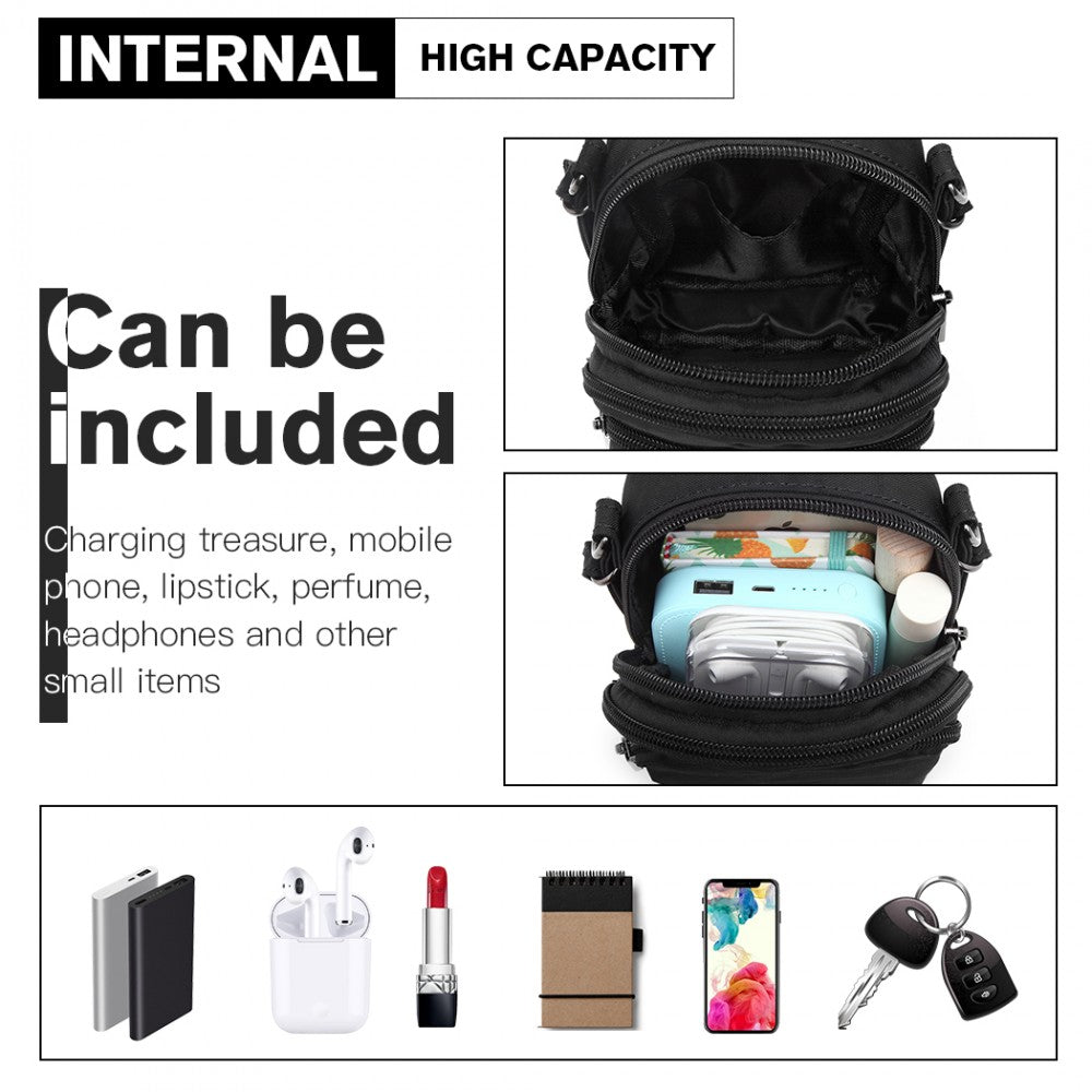 E6901 - KONO COMPACT MULTI COMPARTMENT CROSS BODY BAG - BLACK - The Baggage Shop