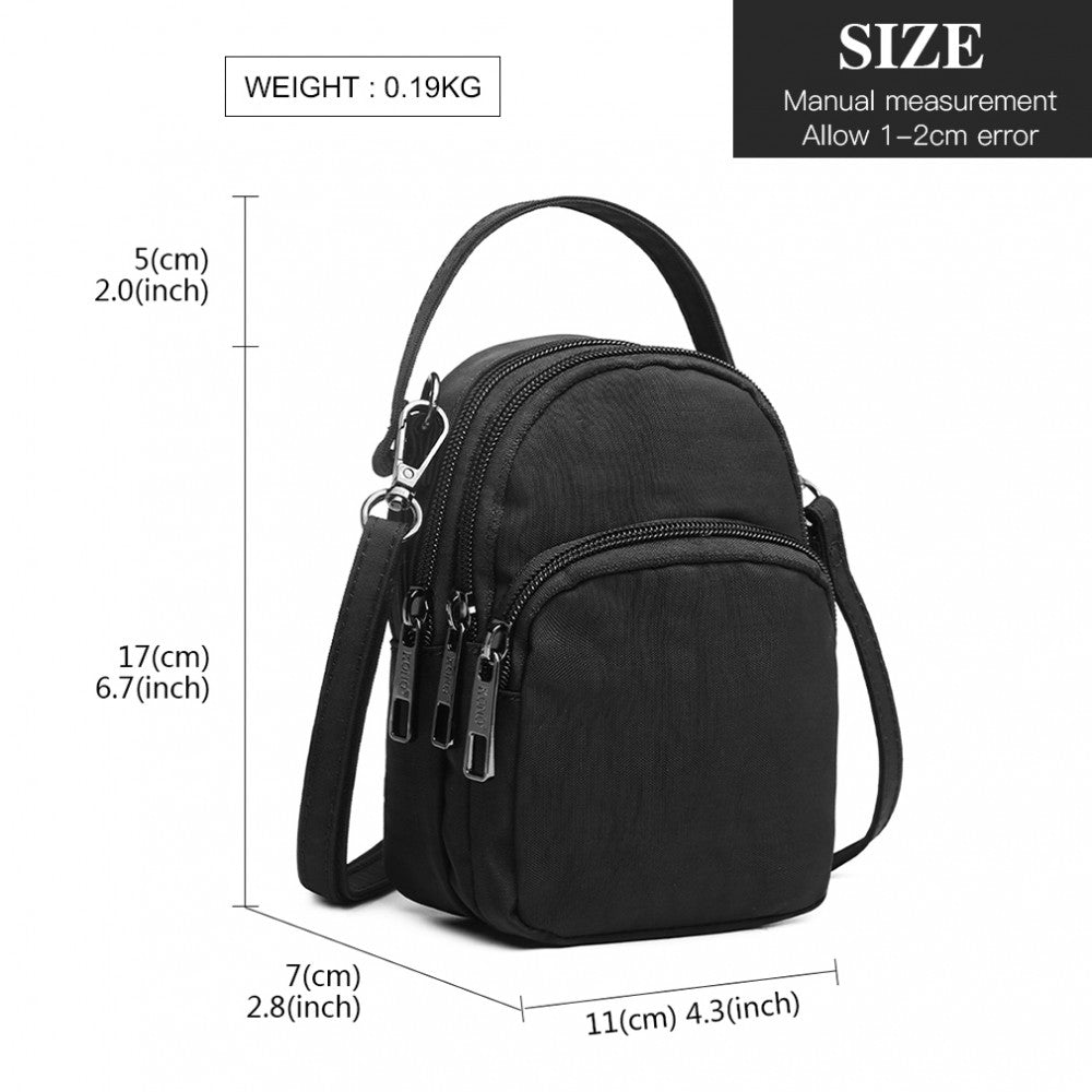 E6901 - KONO COMPACT MULTI COMPARTMENT CROSS BODY BAG - BLACK - The Baggage Shop
