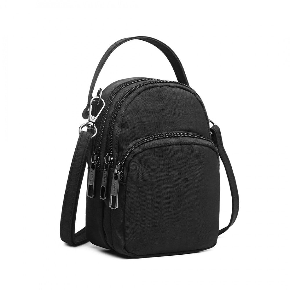E6901 - KONO COMPACT MULTI COMPARTMENT CROSS BODY BAG - BLACK - The Baggage Shop