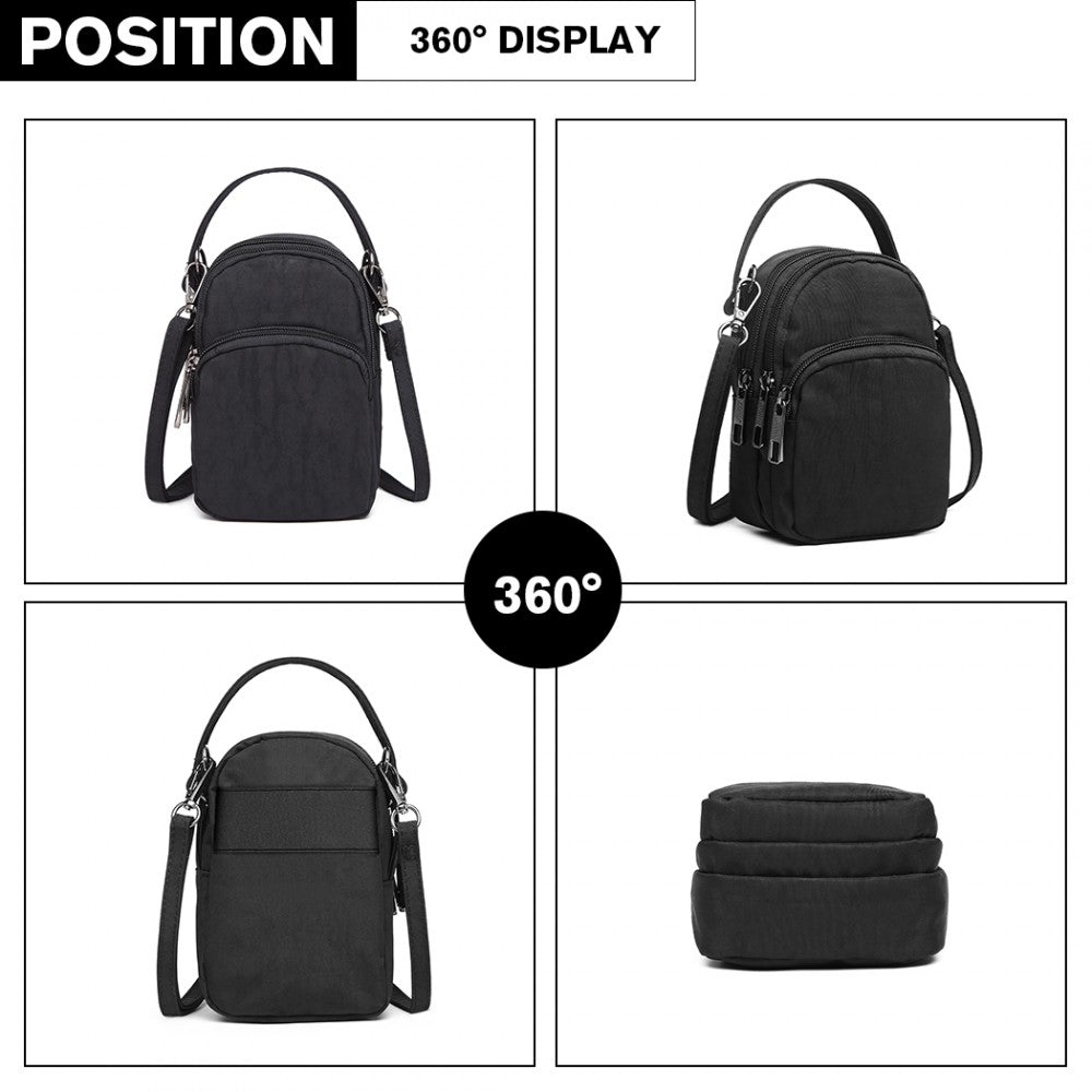 E6901 - KONO COMPACT MULTI COMPARTMENT CROSS BODY BAG - BLACK - The Baggage Shop