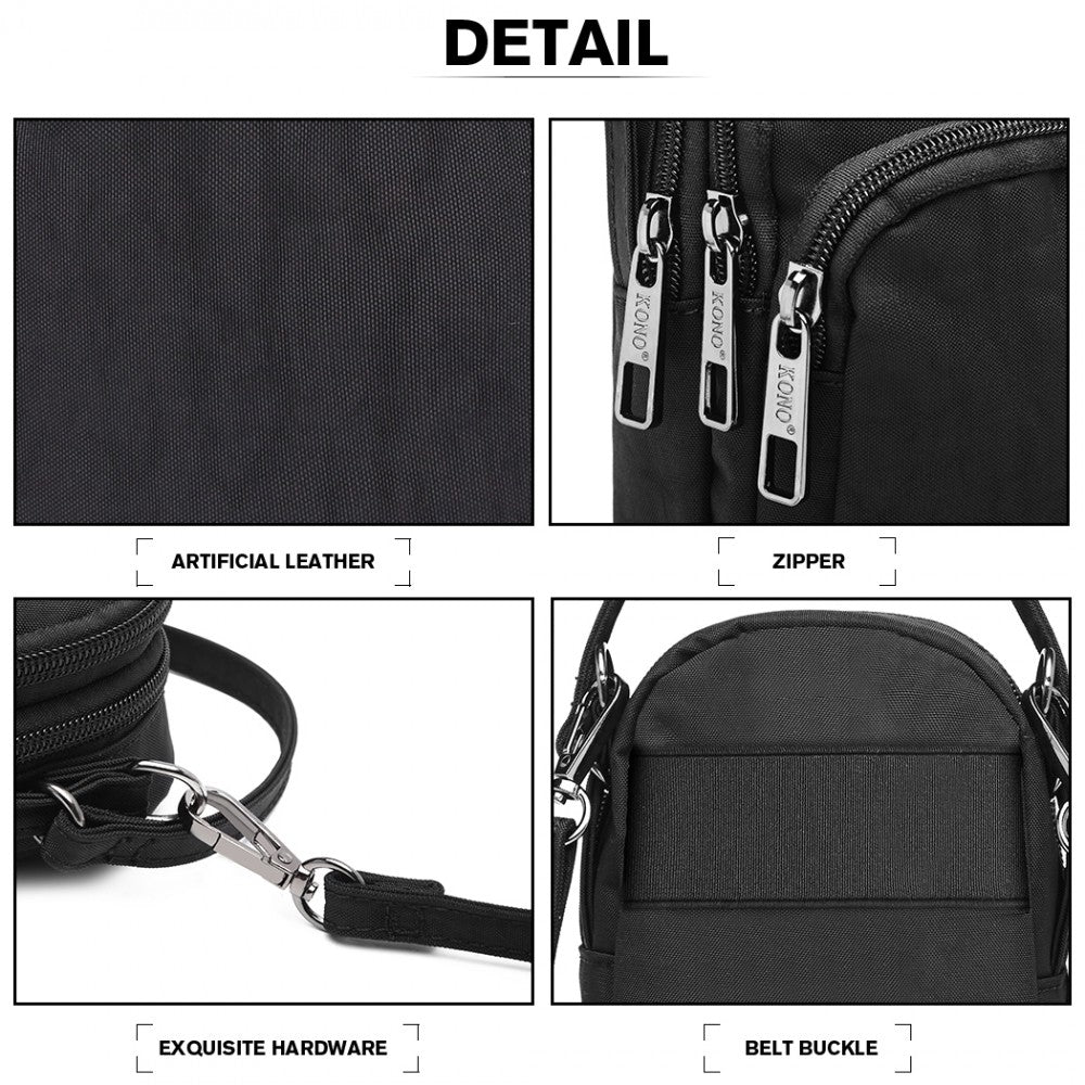 E6901 - KONO COMPACT MULTI COMPARTMENT CROSS BODY BAG - BLACK - The Baggage Shop