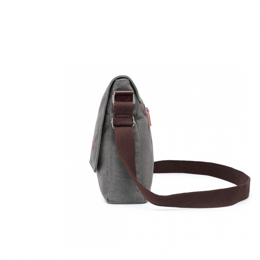 MSK2421 - KONO DURABLE CANVAS CROSSBODY BAG WITH VELCRO FLAP CLOSURE FOR EVERYDAY USE - GREY - The Baggage Shop
