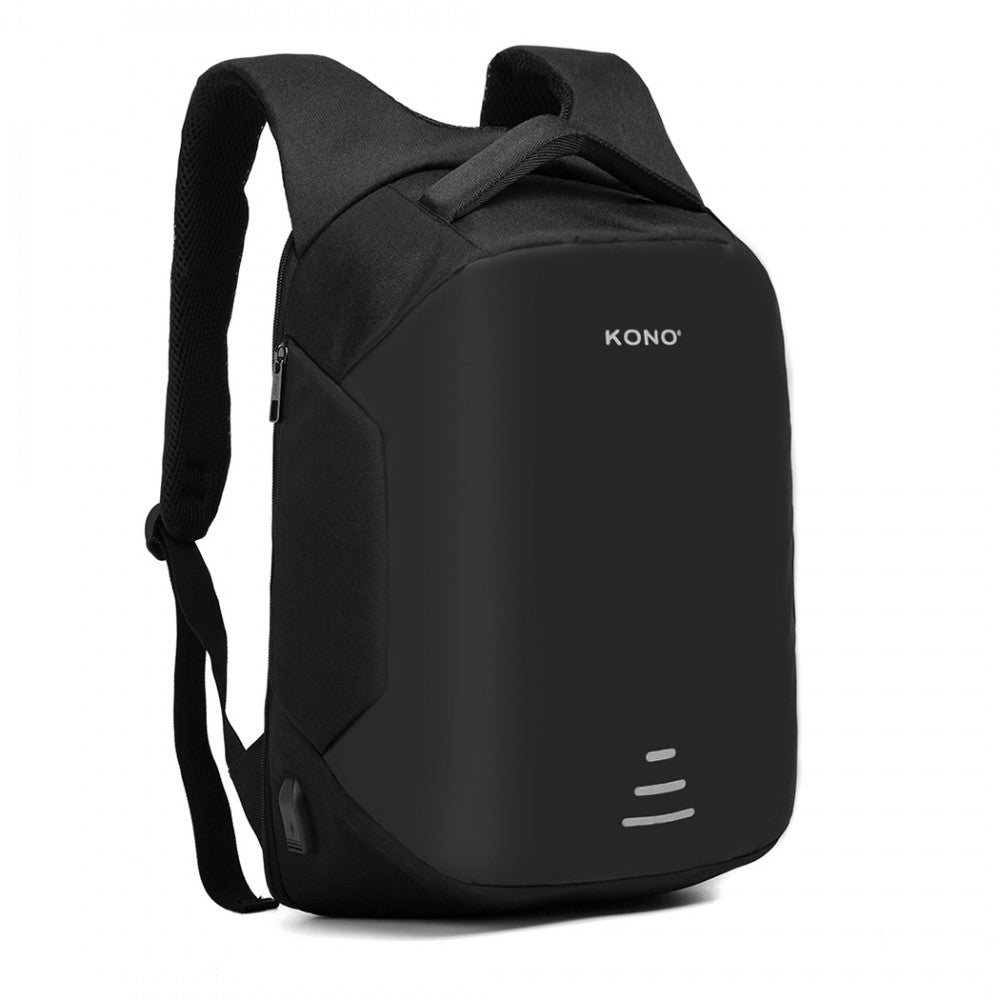 E1946 - KONO REFLECTIVE USB CHARGING INTERFACE BACKPACK - BLACK - The Baggage Shop