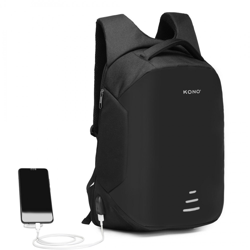 E1946 - KONO REFLECTIVE USB CHARGING INTERFACE BACKPACK - BLACK - The Baggage Shop