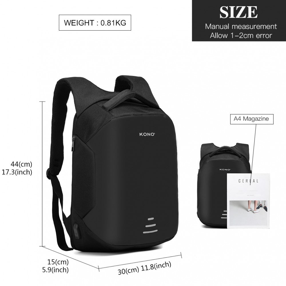 E1946 - KONO REFLECTIVE USB CHARGING INTERFACE BACKPACK - BLACK - The Baggage Shop