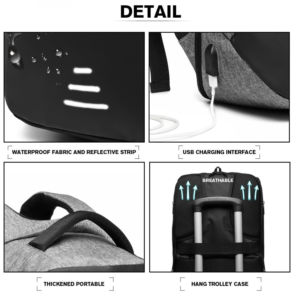 E1946 - KONO REFLECTIVE USB CHARGING INTERFACE BACKPACK - GREY - The Baggage Shop