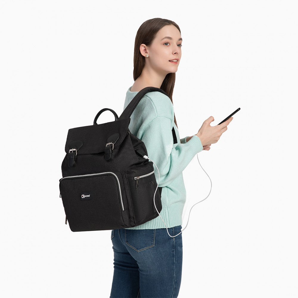 E1976 - KONO TRAVEL BABY CHANGING BACKPACK WITH USB CHARGING INTERFACE - BLACK - The Baggage Shop