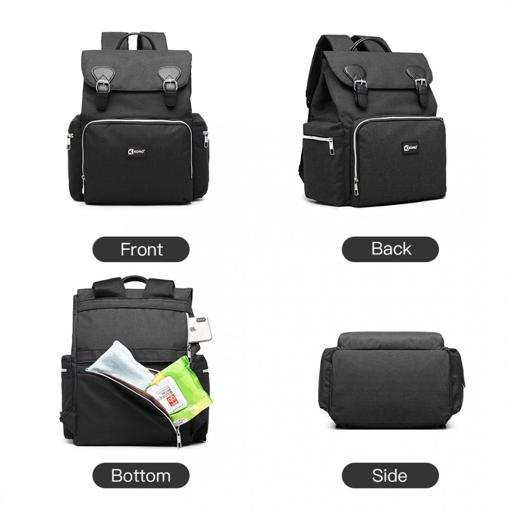 E1976 - KONO TRAVEL BABY CHANGING BACKPACK WITH USB CHARGING INTERFACE - BLACK - The Baggage Shop