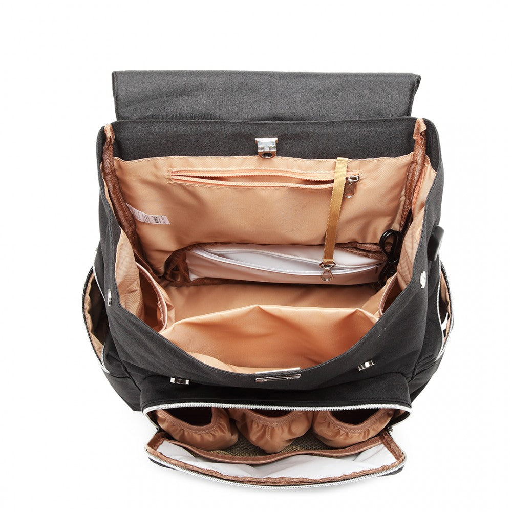 E1976 - KONO TRAVEL BABY CHANGING BACKPACK WITH USB CHARGING INTERFACE - BLACK - The Baggage Shop
