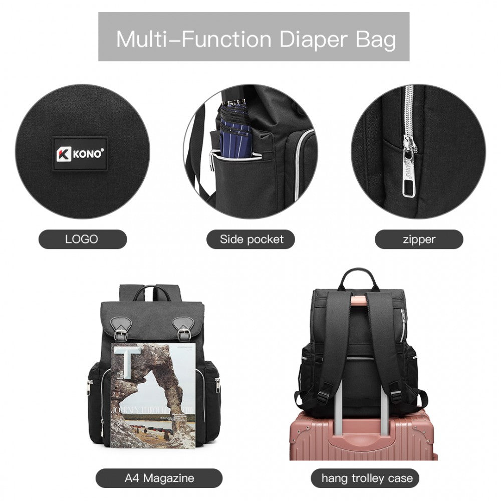 E1976 - KONO TRAVEL BABY CHANGING BACKPACK WITH USB CHARGING INTERFACE - BLACK - The Baggage Shop