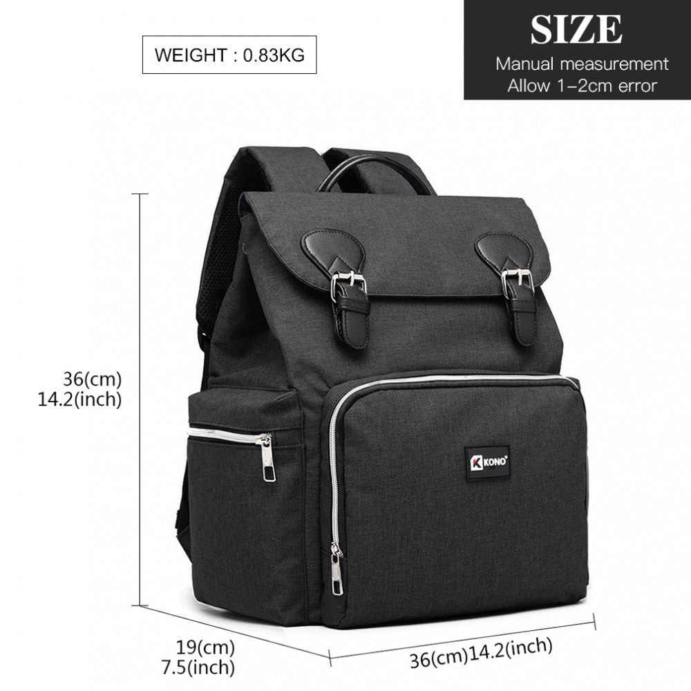 E1976 - KONO TRAVEL BABY CHANGING BACKPACK WITH USB CHARGING INTERFACE - BLACK - The Baggage Shop