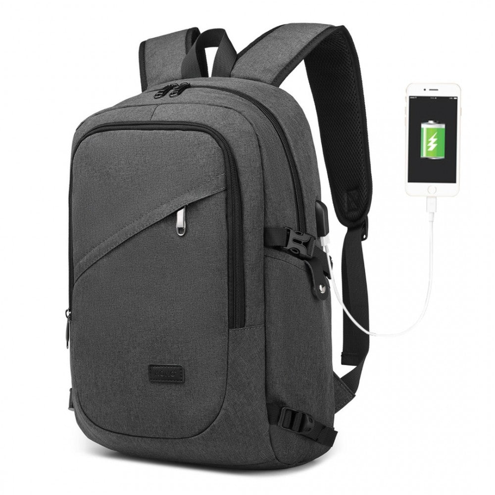 E6715 - KONO BUSINESS LAPTOP BACKPACK WITH USB CHARGING PORT - DARK GREY - The Baggage Shop