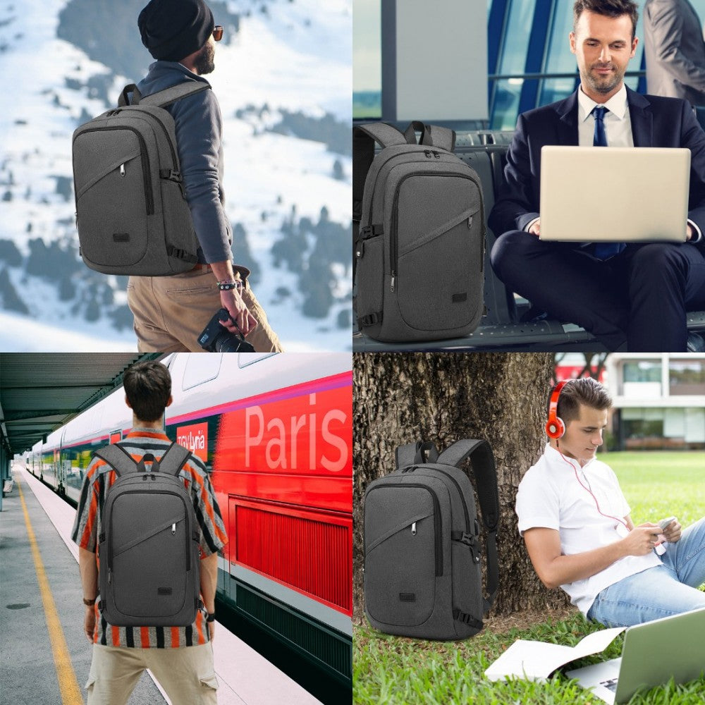 E6715 - KONO BUSINESS LAPTOP BACKPACK WITH USB CHARGING PORT - DARK GREY - The Baggage Shop