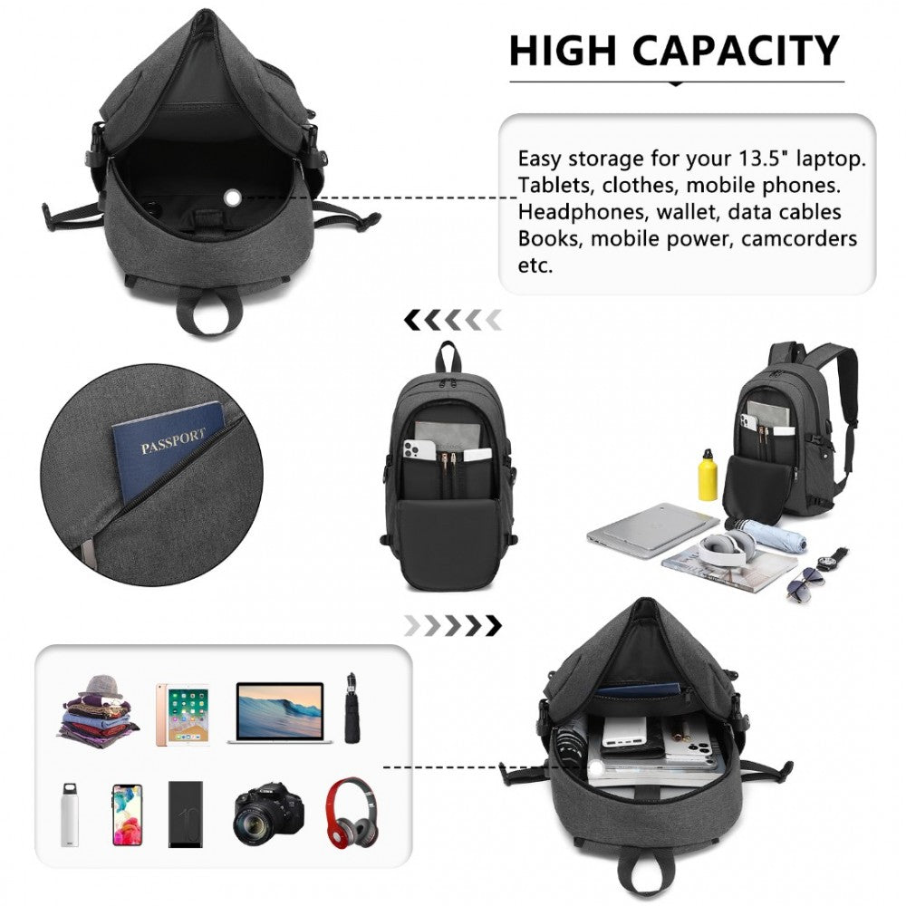 E6715 - KONO BUSINESS LAPTOP BACKPACK WITH USB CHARGING PORT - DARK GREY - The Baggage Shop