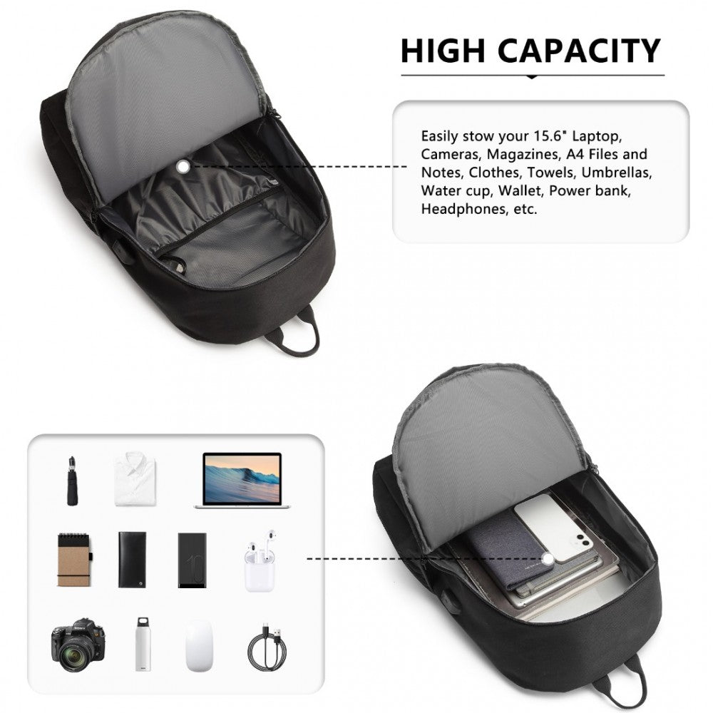 E6879 - KONO GLOW IN THE DARK WATERPROOF USB CHARGING BACKPACK WITH PENCIL CASE - BLACK - The Baggage Shop
