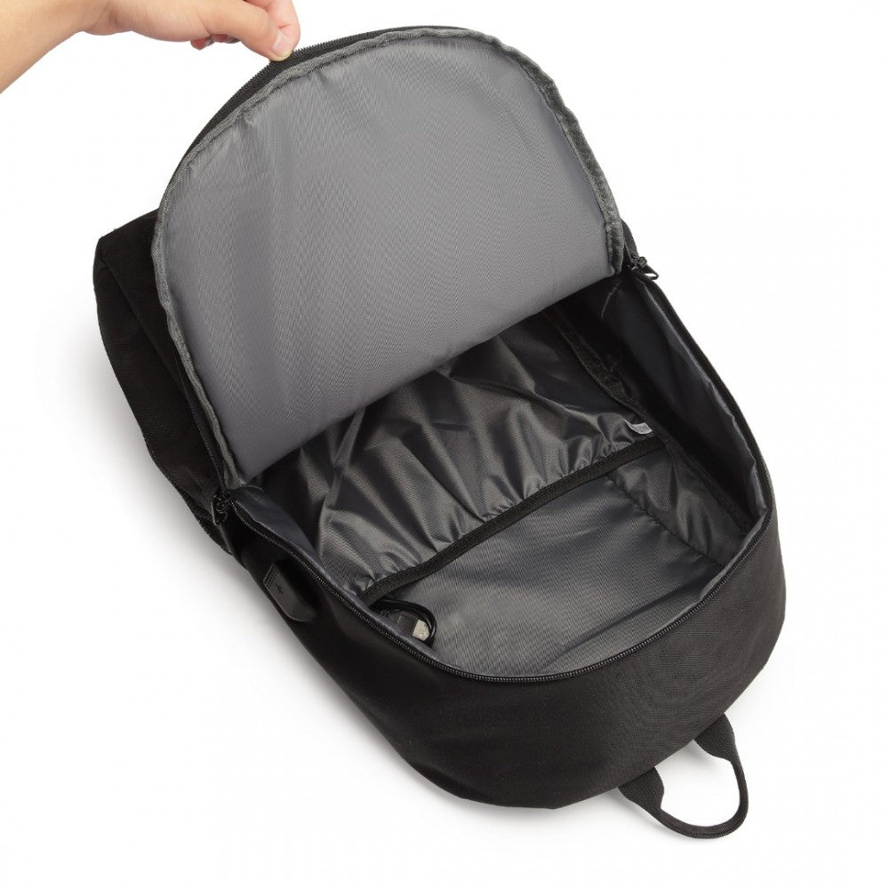 E6879 - KONO GLOW IN THE DARK WATERPROOF USB CHARGING BACKPACK WITH PENCIL CASE - BLACK - The Baggage Shop