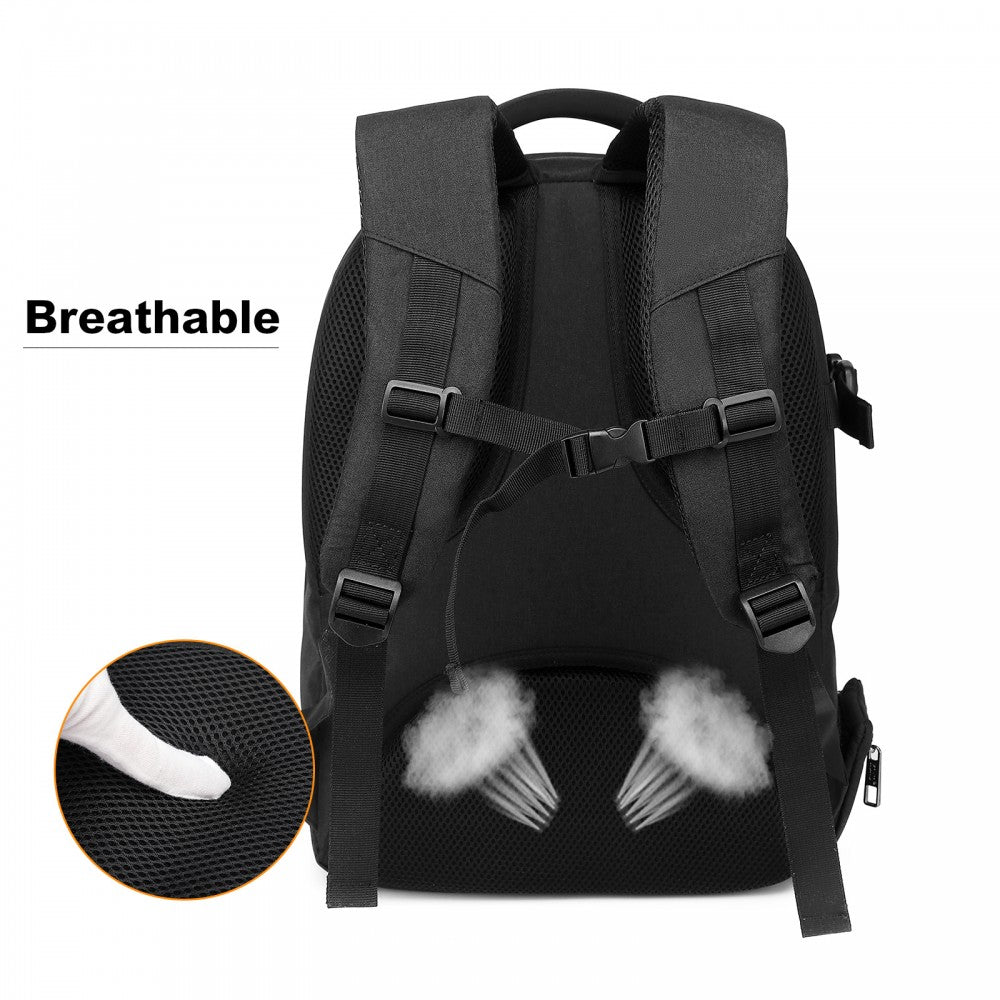 E6928 - KONO WATER RESISTANT SHOCKPROOF DSLR CAMERA BACKPACK - BLACK - The Baggage Shop
