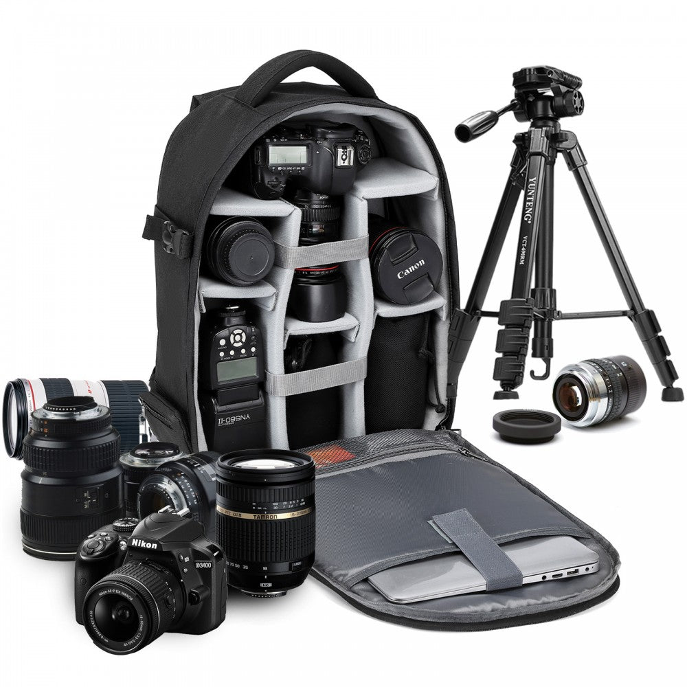 E6928 - KONO WATER RESISTANT SHOCKPROOF DSLR CAMERA BACKPACK - BLACK - The Baggage Shop