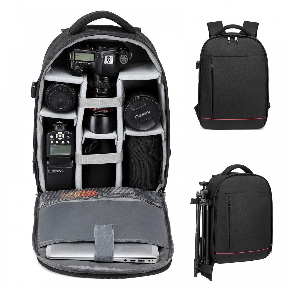 E6928 - KONO WATER RESISTANT SHOCKPROOF DSLR CAMERA BACKPACK - BLACK - The Baggage Shop