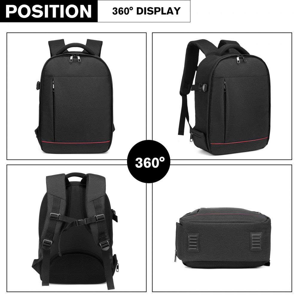 E6928 - KONO WATER RESISTANT SHOCKPROOF DSLR CAMERA BACKPACK - BLACK - The Baggage Shop