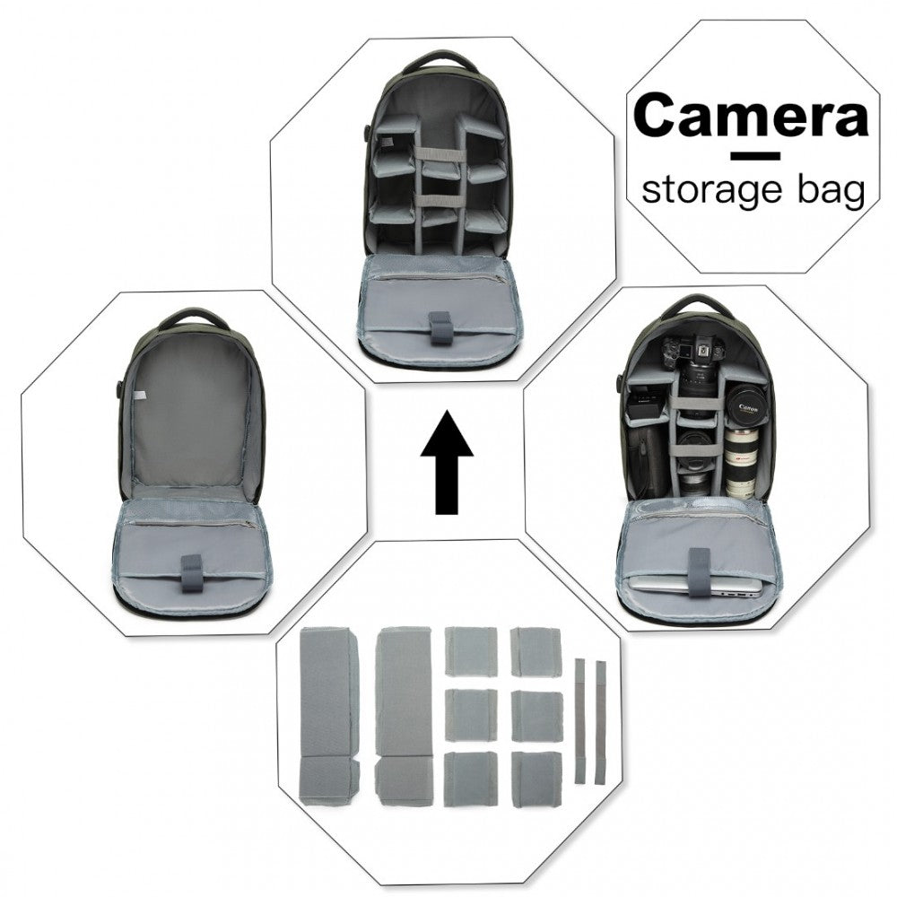 E6928 - KONO WATER RESISTANT SHOCKPROOF DSLR CAMERA BACKPACK - GREEN - The Baggage Shop