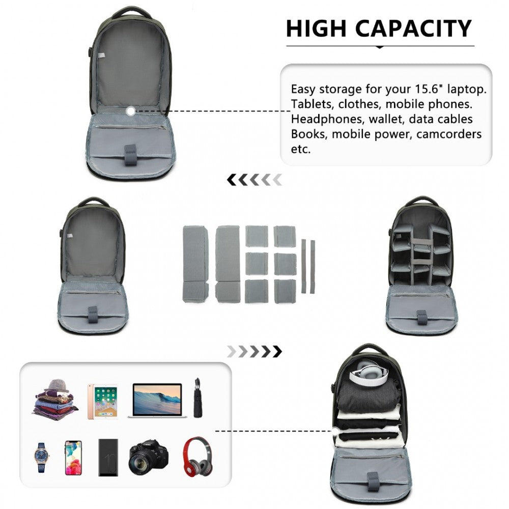 E6928 - KONO WATER RESISTANT SHOCKPROOF DSLR CAMERA BACKPACK - GREEN - The Baggage Shop