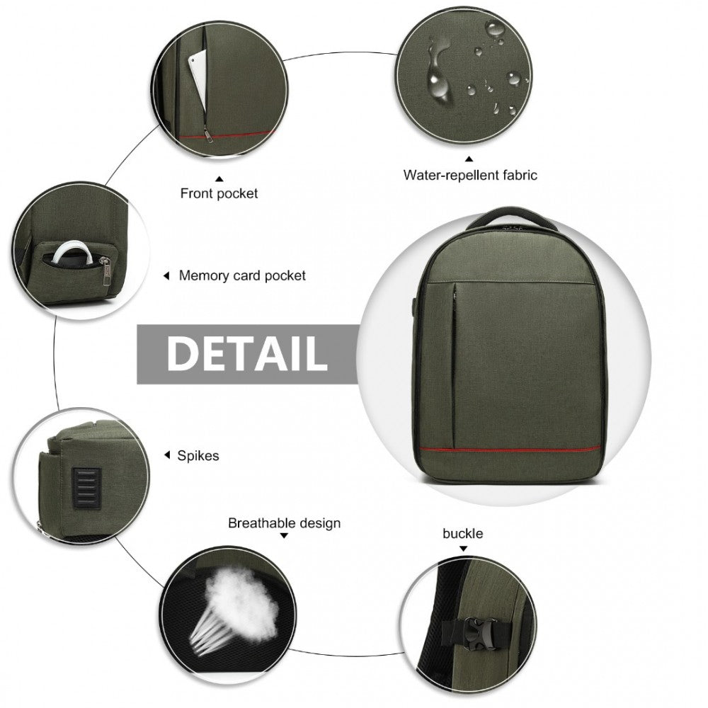 E6928 - KONO WATER RESISTANT SHOCKPROOF DSLR CAMERA BACKPACK - GREEN - The Baggage Shop