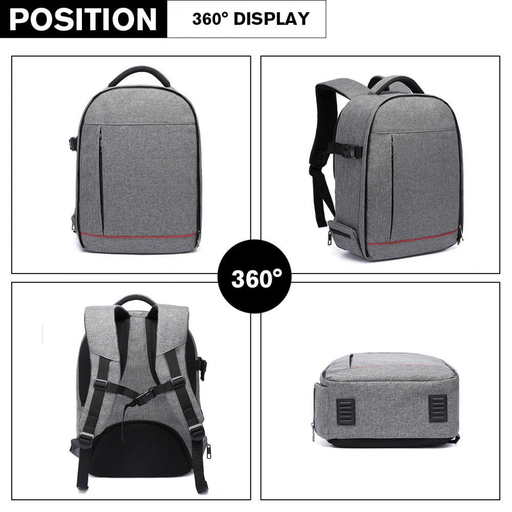 E6928 - KONO WATER RESISTANT SHOCKPROOF DSLR CAMERA BACKPACK - GREY - The Baggage Shop